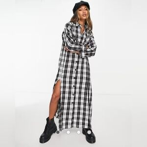 ASOS Black and White Plaid Longline Varsity Shirt Jacket